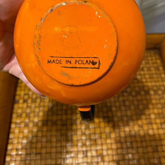 VTG Small Orange Enamel Teapot Made In Poland - Picture 7 of 8